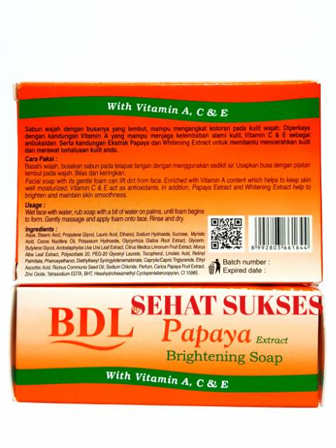 SABUN BDL PAPAYA BRIGHTENING SOAP - SABUN WAJAH