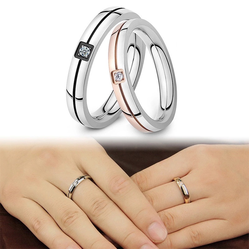 Cincin Berlian Bahan Titanium Warna Rose Gold Silver Untuk Pria Dan Wanita