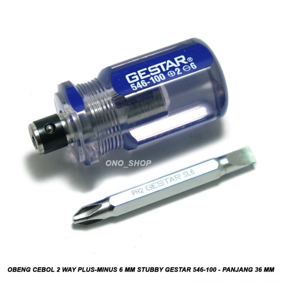 Stubby GESTAR 546-100 - Panjang 36 mm Obeng Cebol 2 Way PlusMinus 6 mm