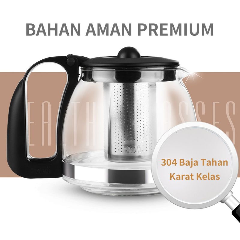 Teko Set Teapot Kaca Set 5 In 1 (1 Teko dengan saringan &amp; 4 Gelas Cangkir) 700ml