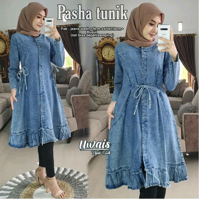 Tunik jeans rempel bawah LD±110cm //JF7752