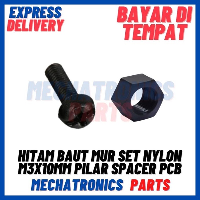 [DEV-9493] HITAM BAUT MUR SET NYLON M3X10MM PILAR SPACER PCB M3 M3X10MM NILON