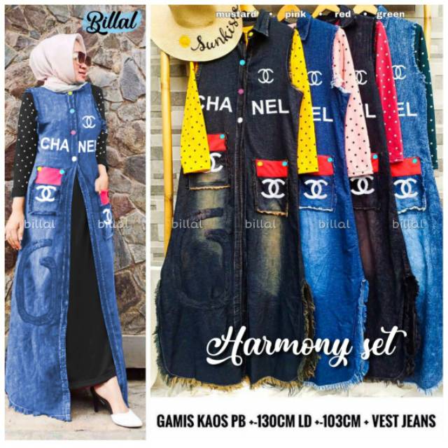 Set cardigan inner plus outer setelan outer jeans