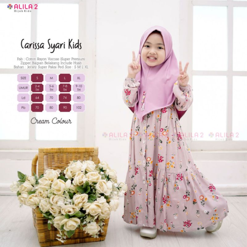 100% ORI Carissa Syar'i Kids Gamis Anak set by Alila 2