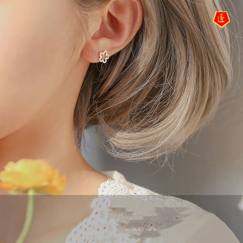 [Ready Stock]S925 Silver Frosted Cute Flower Stud Earrings Artistic Simple