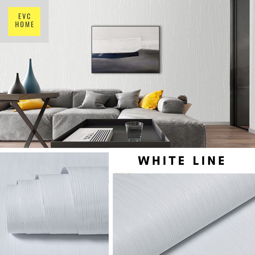 EVCHOME 45CM x 5M Wallpaper Sticker 3D Dinding KOREA PREMIUM - Wallsticker Emboss-White Line