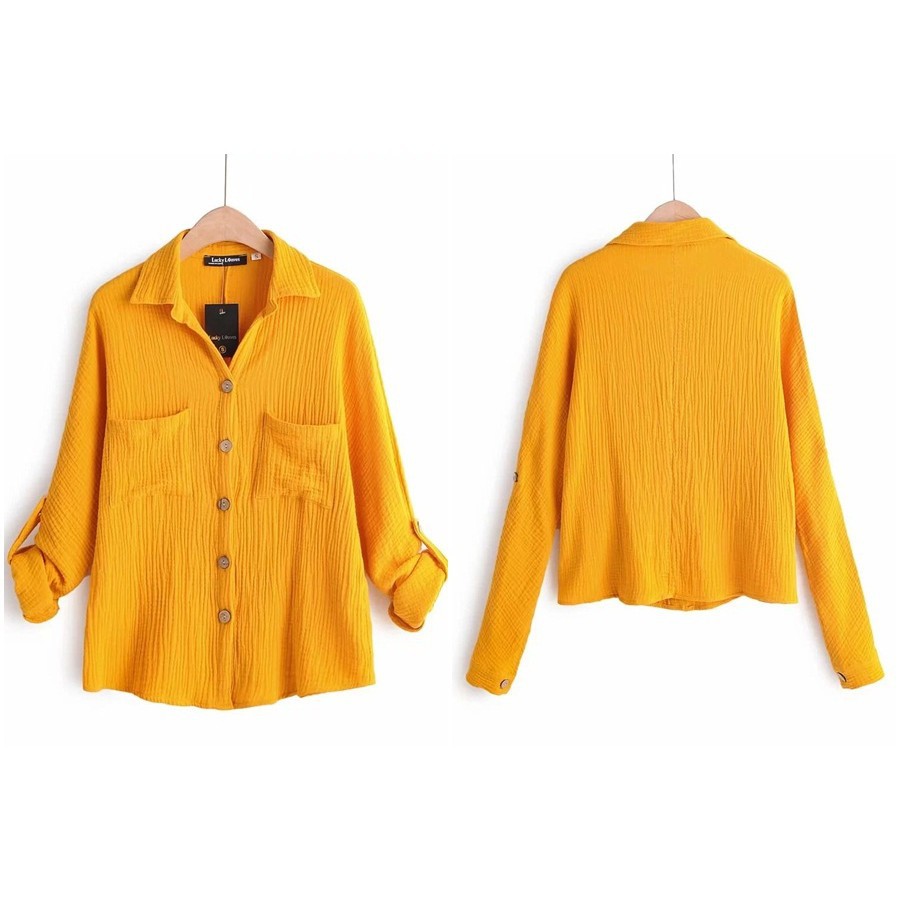 [baju wanita korea]  Baju Atasan Kemeja Wanita Korea Import Yellow Kuning
