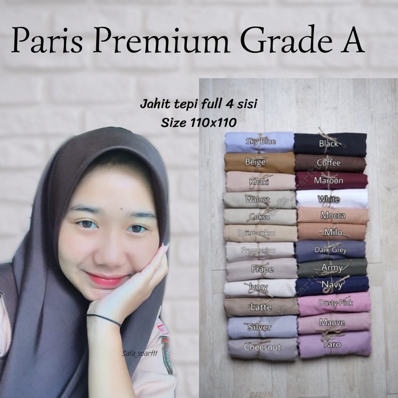 PARIS PREMIUM A Hijab Segi Empat Paris Polos TEBAL TIDAK NERAWANG Jilbab PARIS TEBAL JAHIT TEPI SISI Kerudung Paris Premium