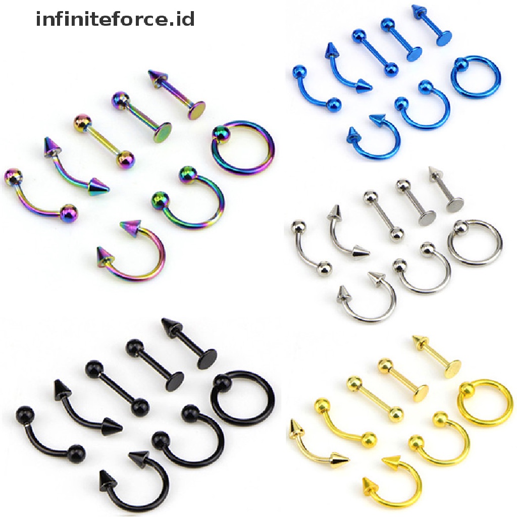 Infiniteforce.id 8pcs / Set Cincin Tindik Alis / Hidung / Bibir 16g Bahan Stainless Steel