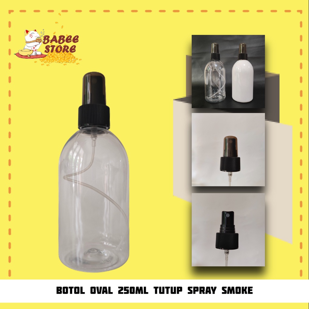 BABEE - BOTOL OVAL 250ML SPRAY HITAM FULL / BOTOL SPRAY BLACK SMOKE 250 ML IMPORT BOTOL ISI ULANG