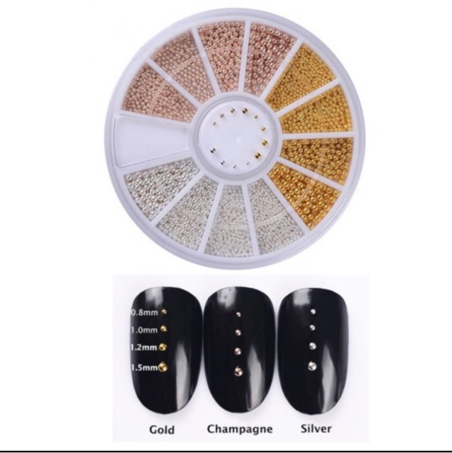 Bead beading biji pearl metal nailart wheel all size hiasan nailart / micro caviar bead dekorasi kuku nailart