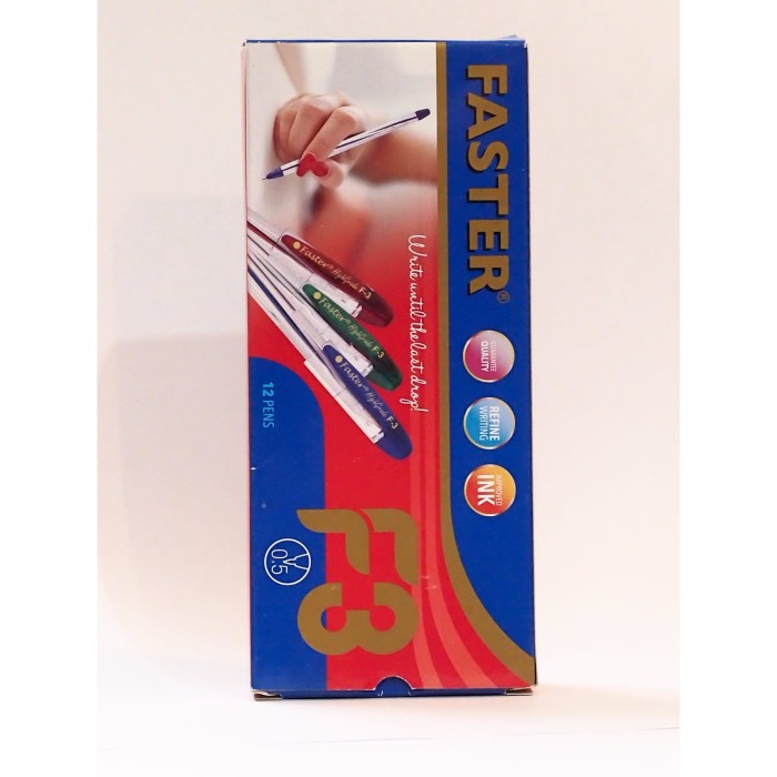

Ballpoint/ Pulpen Faster F3, 0.5mm isi 12 pcs- Black and Blue - Hitam