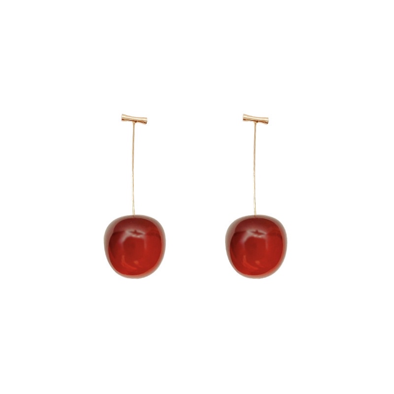 VINJOTAN - ANTING PESTA GANTUNG IMPOR KOREA CHERRY MERAH BESAR ANTI KARAT STERLING SILVER S925