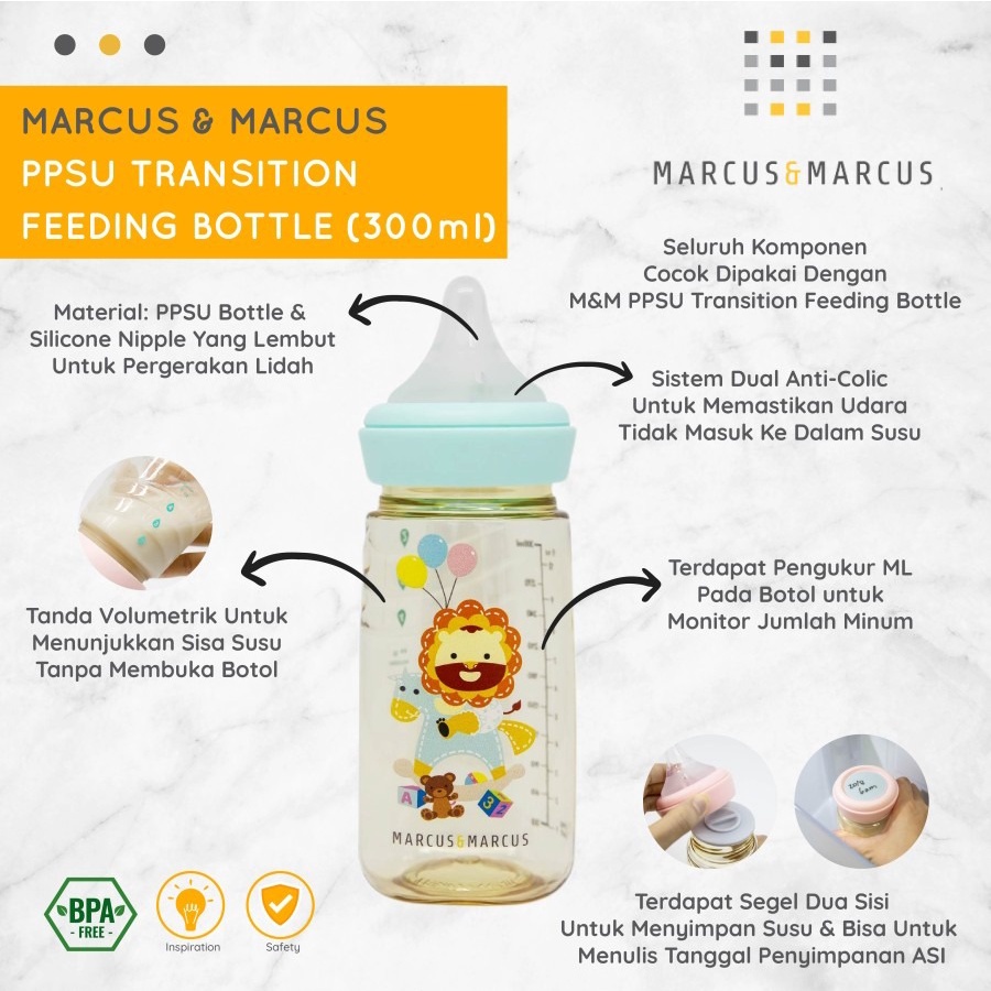 Marcus &amp; Marcus - PPSU Transition Feeding Bottle (300ml) - Lion Blue