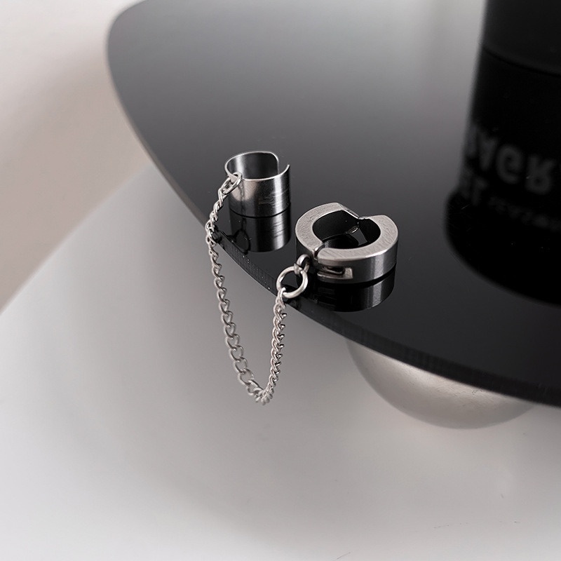 Anting Tusuk Rantai Titanium Steel Gaya Korea Gothic Trendy Untuk Priawanita 2023