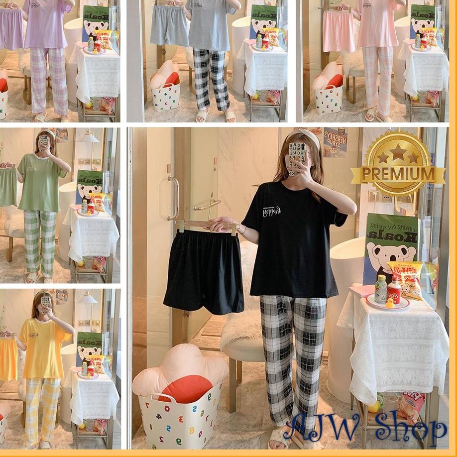 ✼ AJW Shop Piyama 3 in 1 | Piyama Lengan Pendek | Baju Tidur Impor | Baju Tidur 3in1 ✷