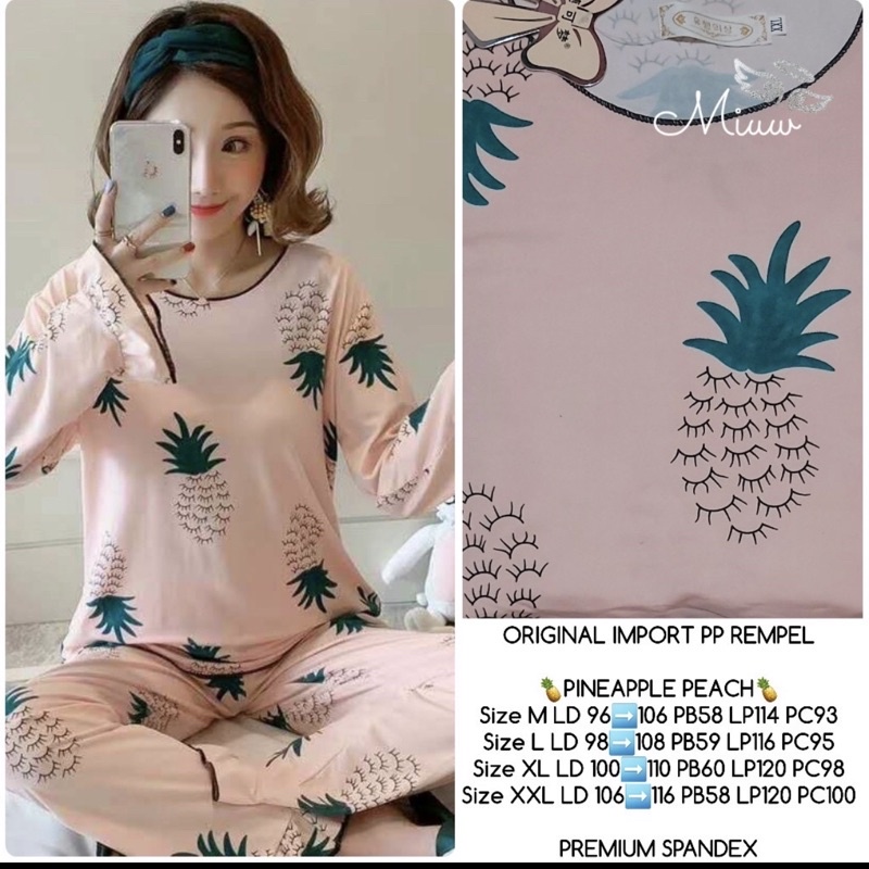 BAJU TIDUR LENGAN PANJANG LEISURE VOGUE DLL KOREA IMPORT CINA WANITA KADO PP PIYAMA REMAJA DEWASA-PP-016 PINEAP PINK/L
