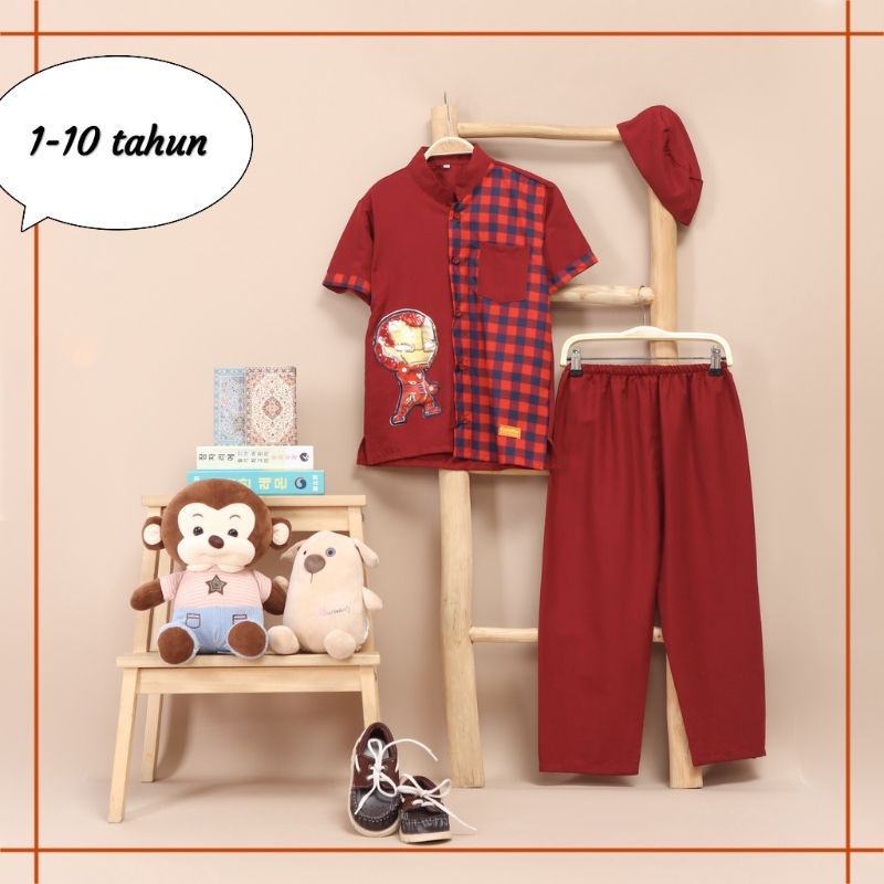 baju koko led superhero anak laki laki/baju taqwa anak laki laki 1-10 tahun