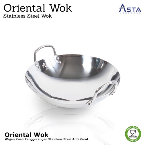 Asta Wajan  Penggorengan Profesional Stainless steel Deluxe Tebal - Oriental Wok Anti Lengket