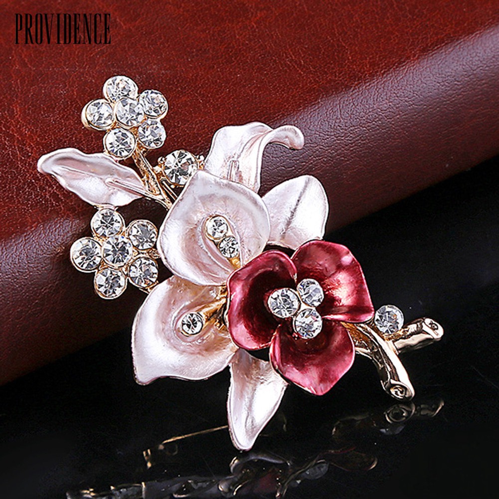 (in stock)Rhinestone Inlaid Flower Brooch Pin Alloy Enamel