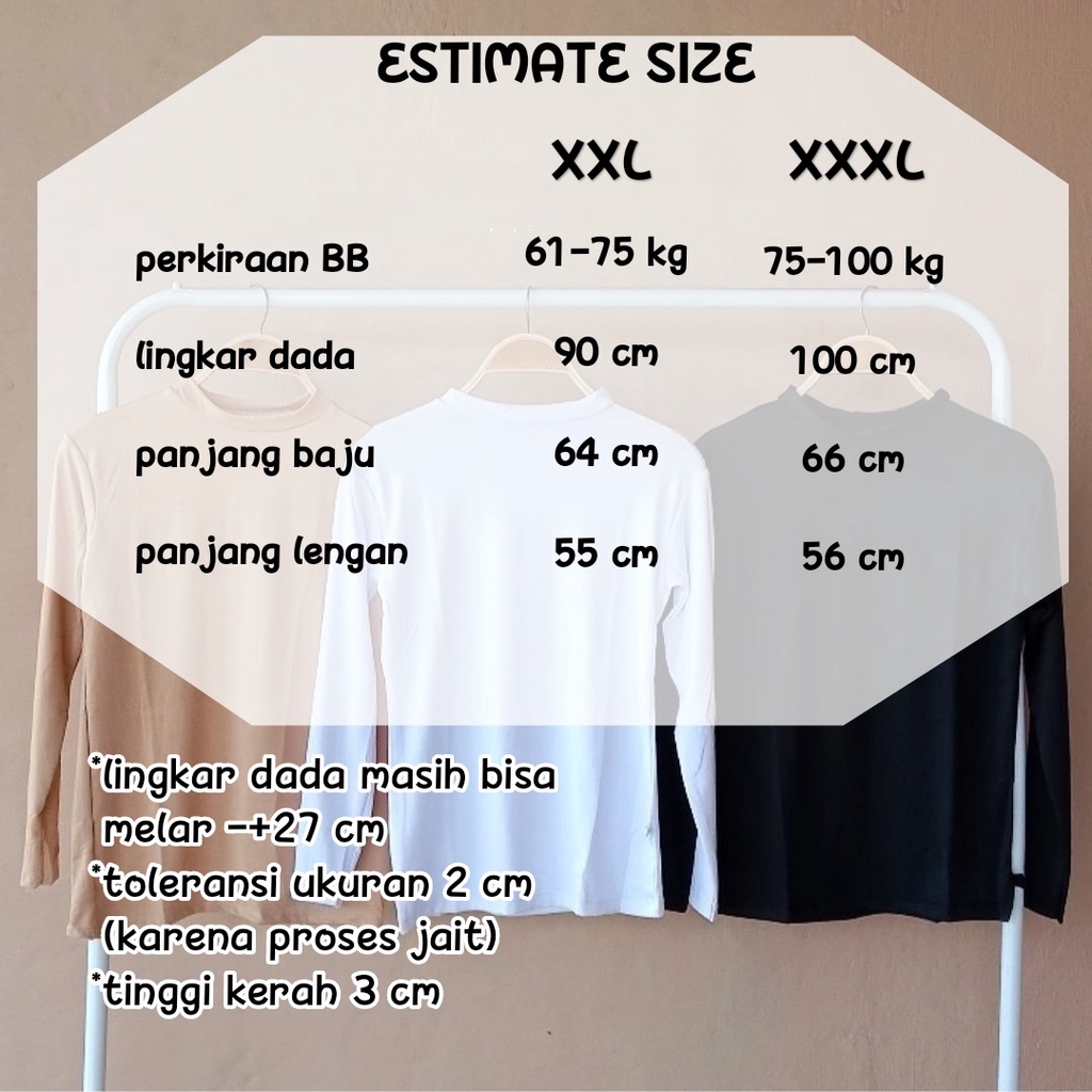 Baju Manset Kaos Inner Jumbo Wanita Lengan Panjang Bahan Spandek Rayon Premium Murah Import Bandung