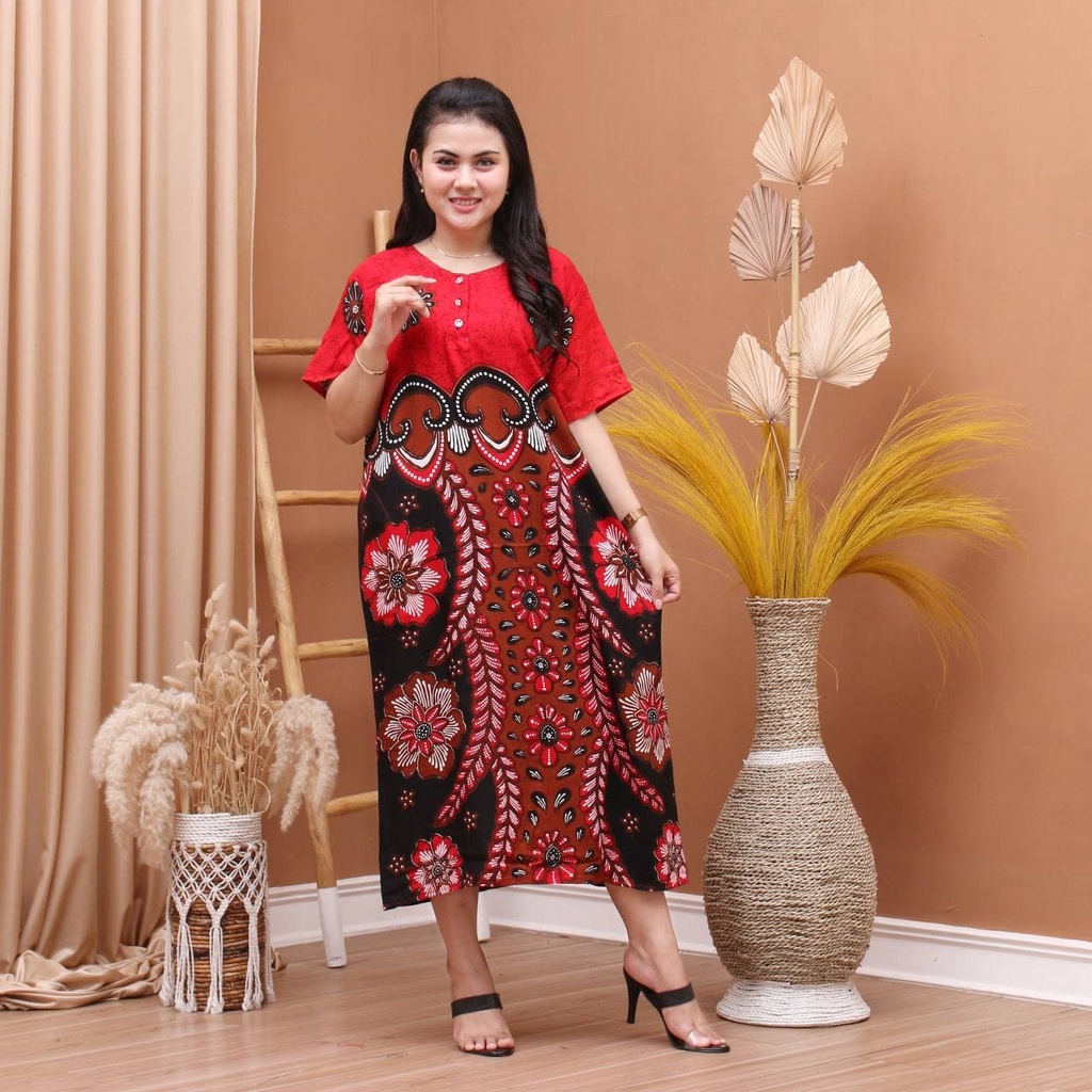 Daster Batik Prass - Motif Abstrak - Leher Kancing - Busui - Bumil - Centini Hitput-Renata Merah