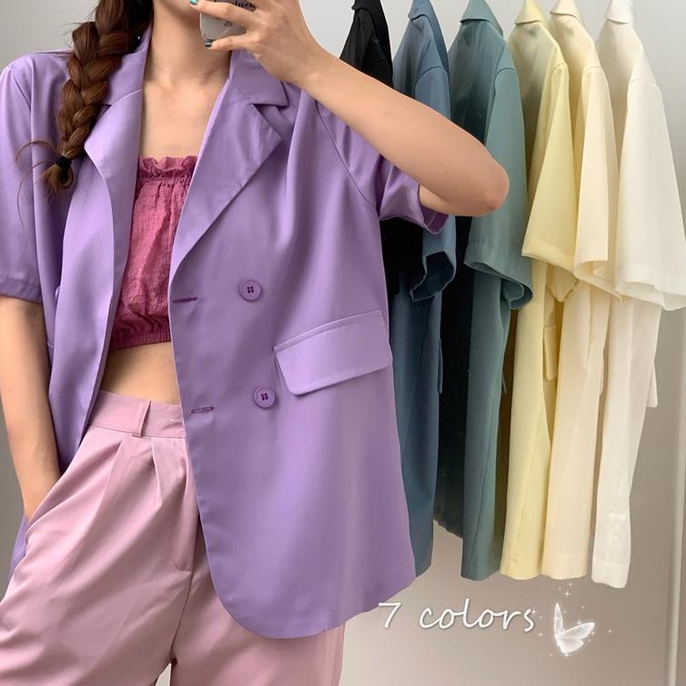 Blazer Lengan Pendek Model Longgar Warna Solid Gaya Korea Untuk Wanita "DOP. 415263"