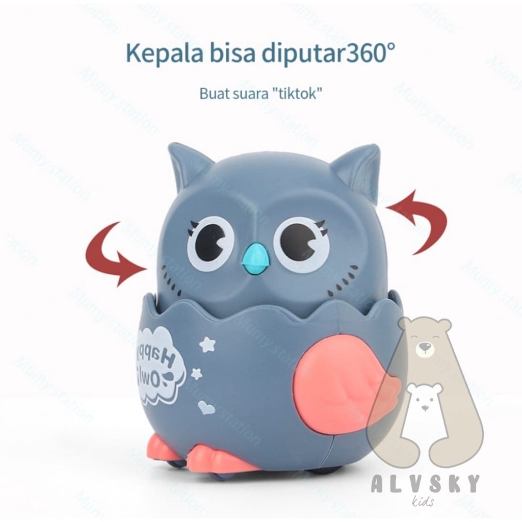 MAINAN HAPPY OWL TUMBLER RODA RATTLE KARAKTER OWL BURUNG HANTU / PULL BACK OWL ANIMAL / MAINAN ANAK BURUNG HANTU BERJALAN OWL TOYS TANPA BATERAI