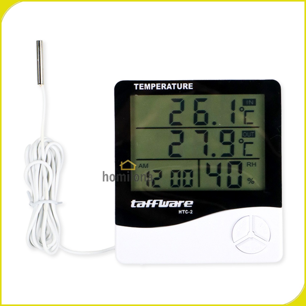 Digital Temperature Humidity Meter with Clock Alarm Calender - Taffware HTC-2 White