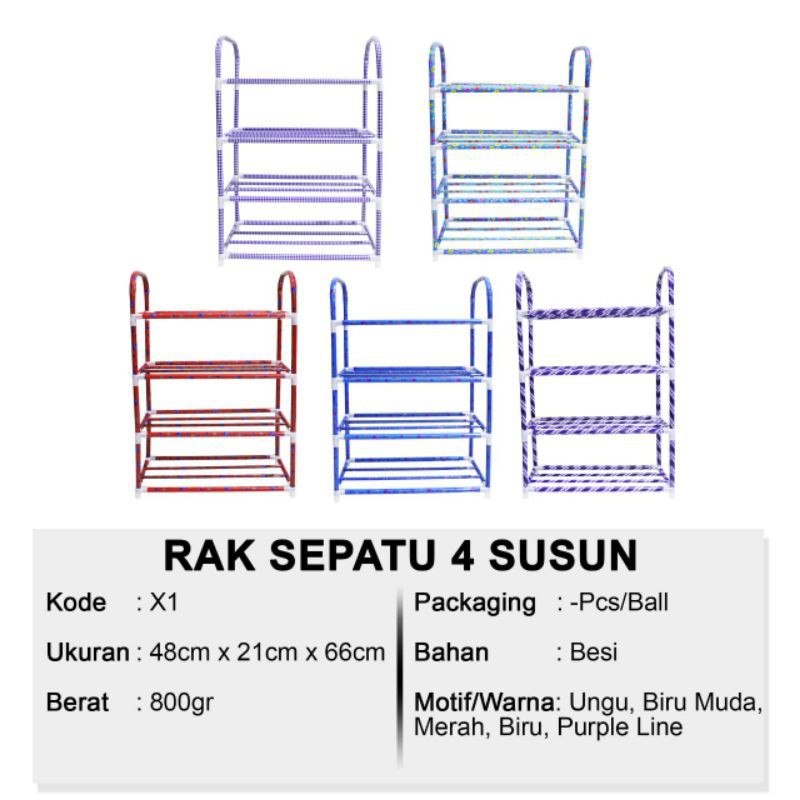 rak sepatu 4 susun tier besi plastik serbaguna portable shoes rack