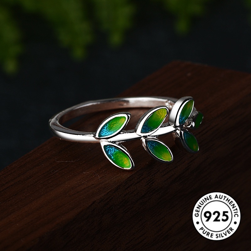 Cincin Desain Cabang Daun Zaitun Kecil Bahan S925 Silver