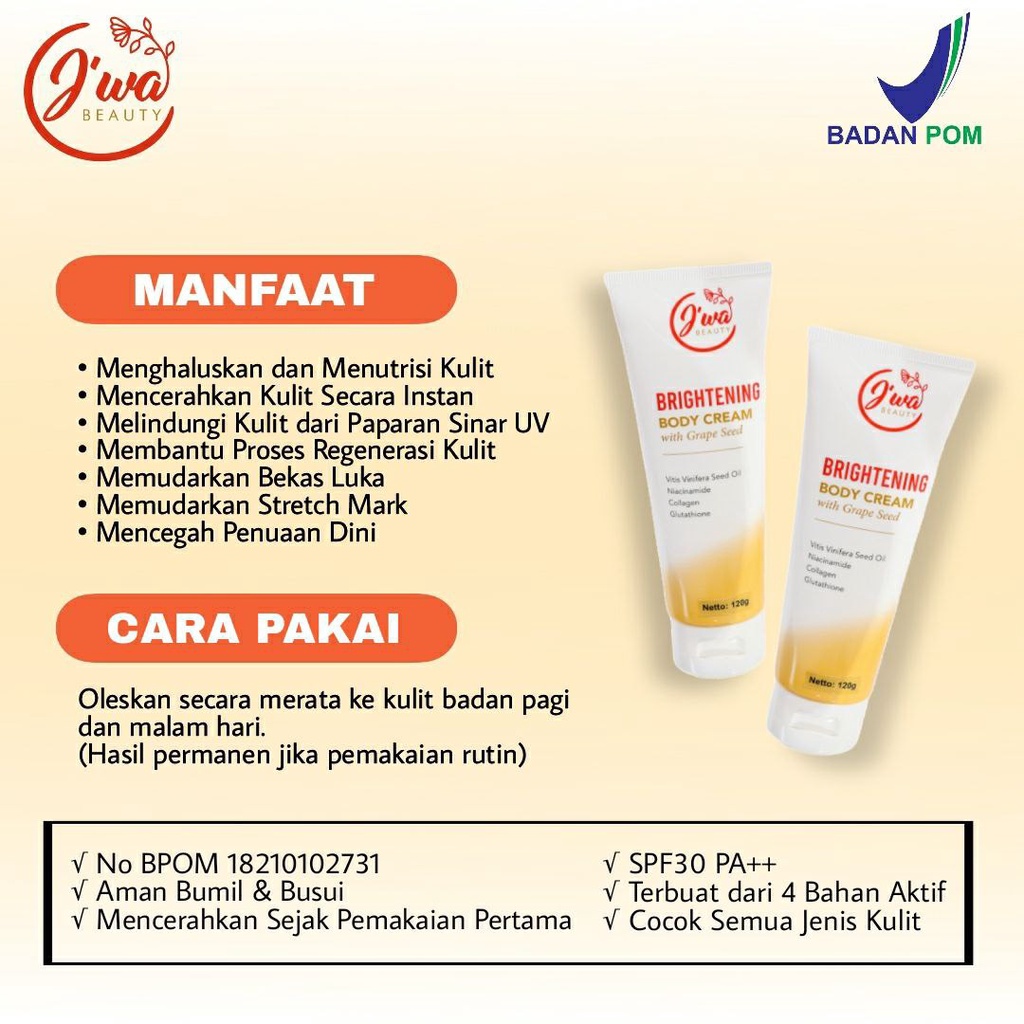 PROMO FREE PARFUM J'WA BEAUTY / JIWA BEAUTY / BODY SERUM / BRIGHTENING BODY CREAM BPOM / BODY CREAM 