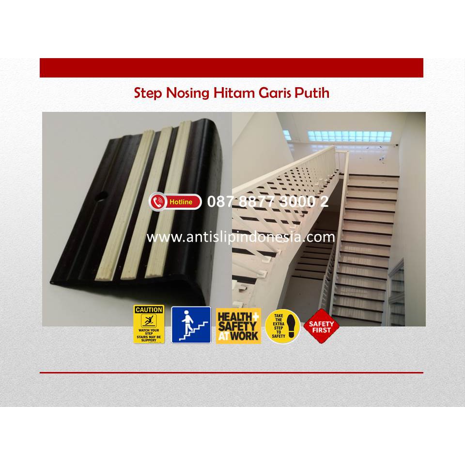 Stair Nosing Karet/Lis tangga Karet/Anti slip tangga/Lis karet tangga/ SNR 4 Hitam Strip Putih