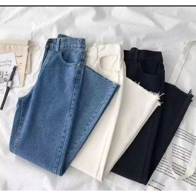 BOYFRIEND JEANS NON STRETCH MURAH TWO TONE/BOYFRIEND JEANS MOUREEN FRINGE CUT ANIFINIS KEKINIAN