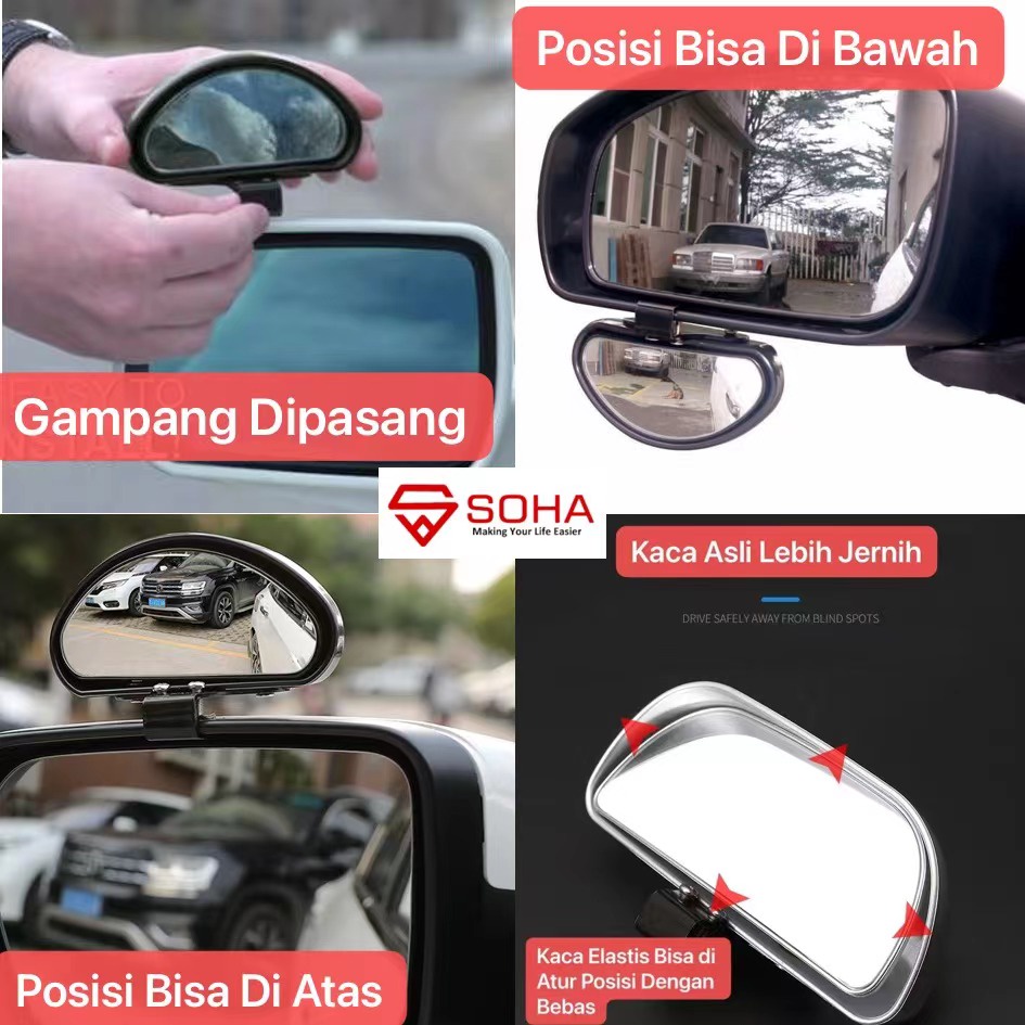 AM-18 Kaca Spion Car Wide View Blind Spot Mirror Tambahan Spion Mobil Cermin Asli safety Sudut Lebar Universal Semua Jenis Mobil ACP-105