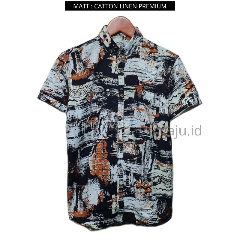 KEMEJA PANTAI CASUAL PRIA WANITA LENGAN PENDEK MOTIF ABSTRAK #8