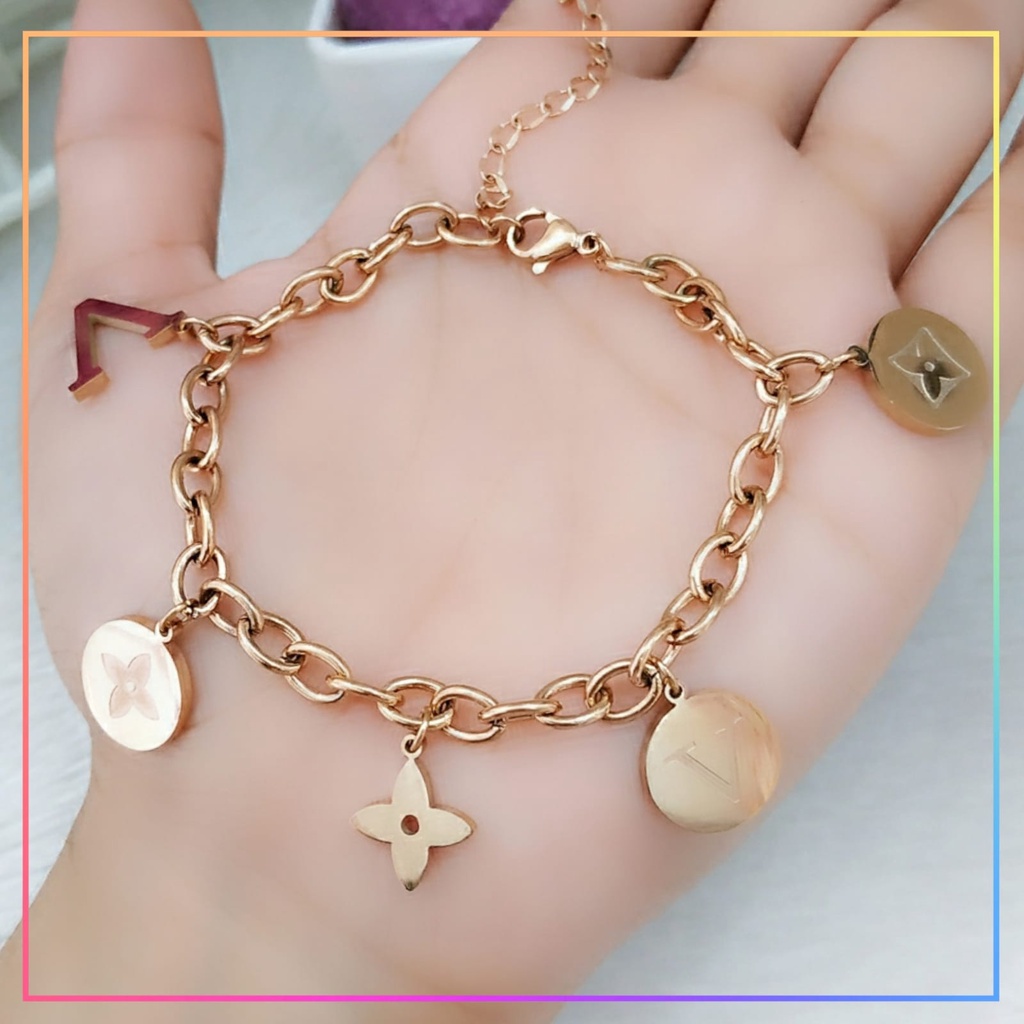 Gelang titanium/stainless steel Gelang Premium Bunga Rantai Jurai Simple Dewasa Warna RoseGold Perhiasan Wanita Anti Karat GT 347