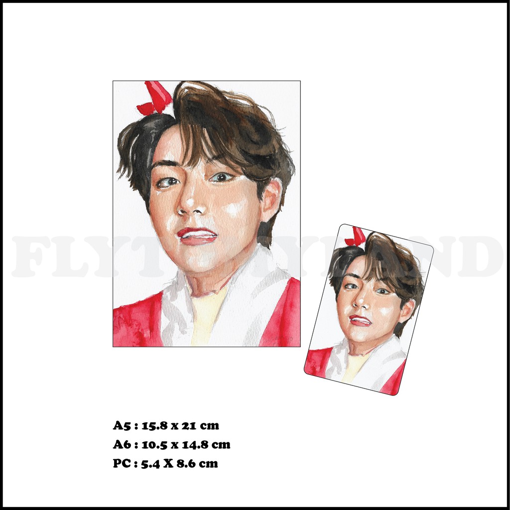 BTS Taehyung V  RED - Watercolor Art Print