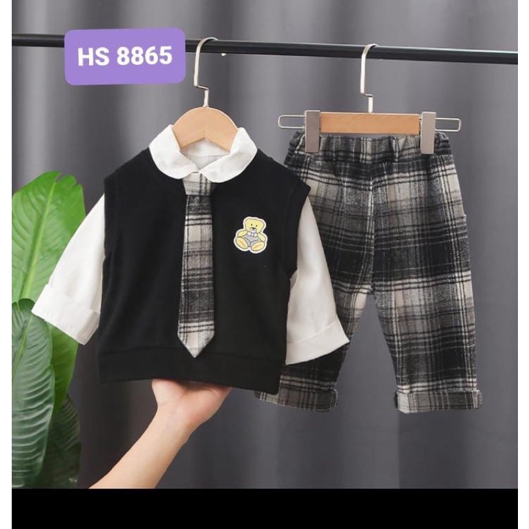 setelan import 4in1 anak laki-laki rompi vest rajut free dasi