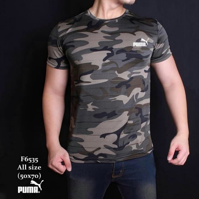 Promo Baju Kaos ARMY PUMA camo Loreng tentara / kaos running gym fitness Limited