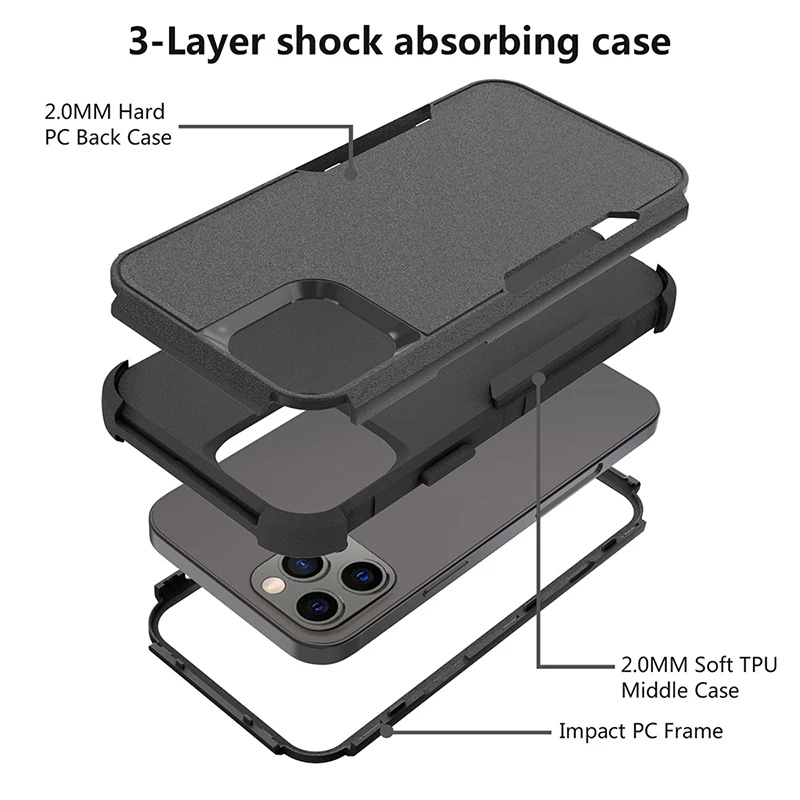 Casing Ponsel 3in1 Anti Jatuh Keras Shockproof Untuk iPhone 13 Pro Max14 12 11 Pro Max Mini XS XR X8 7 Plus+SE 2020 Casing Ponsel Phone Cover