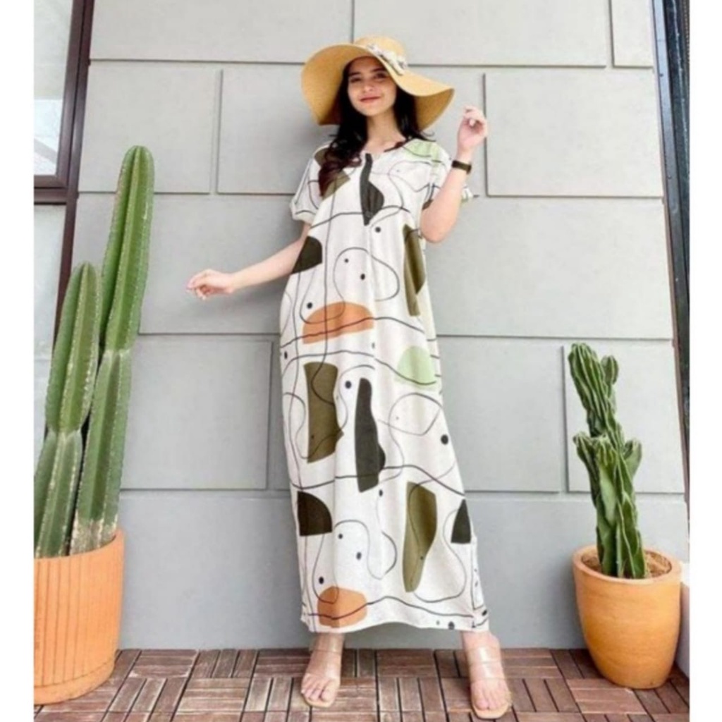 Daster Semata kaki Rayon Manohara Ruffle Busui Panjang Semata Kaki LD 120 Long Dress kekinian - Longdress semata kaki-LB Chara White