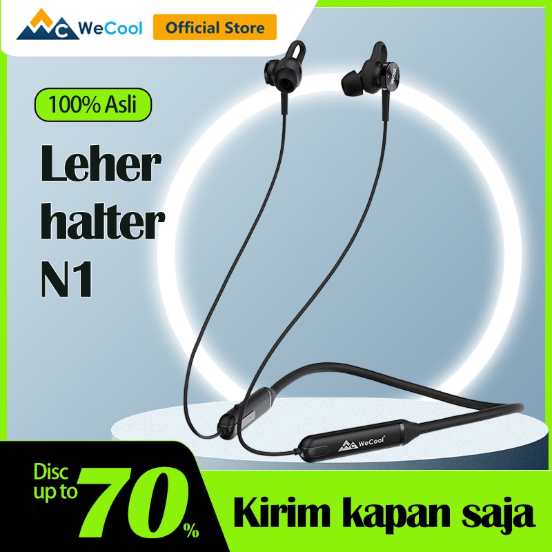 Wecool N1 Earbud Nirkabel Headset lubang suara Earphone Bluetooth Bass Tinggi di Telinga Earphone Olahraga Fit dengan Baterai 9 Jam Pengisian Cepat IPX5 Bluetooth V5.1 dan Asisten Suara Tali Leher Fleksibel Pengisian Daya Tipe C