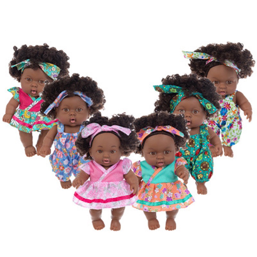 Mainan Boneka Bayi Reborn Afrika Hitam 8 &quot;Dengan Rambut Keriting + Bandana