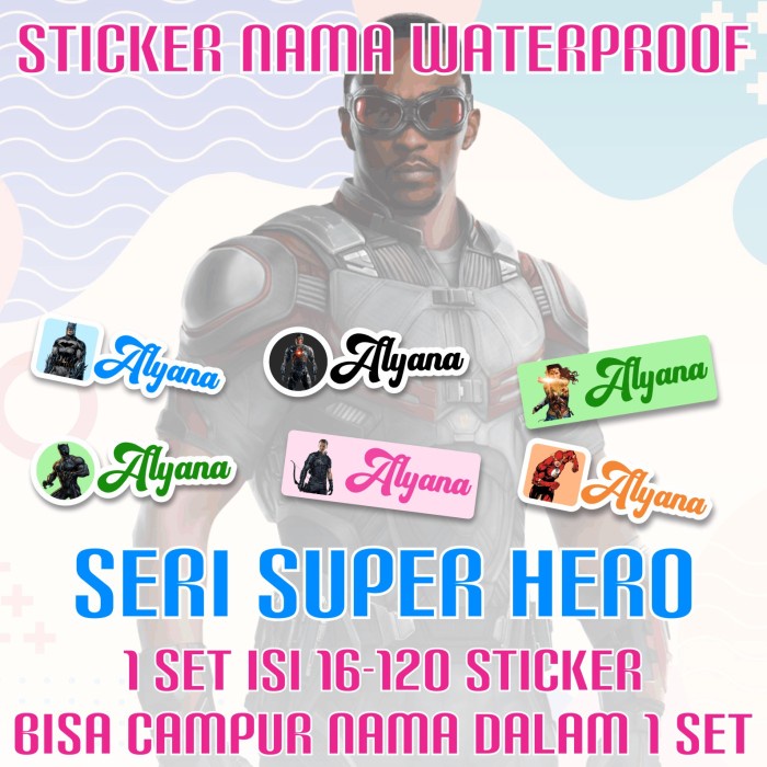 

[14-120 pcs] Sticker Nama Custom Waterproof Superhero Marvel DC