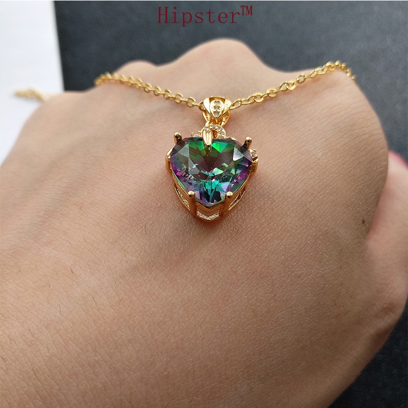 Hot Fashion Romantic Heart-Shaped Colorful Gold Pendant Necklace