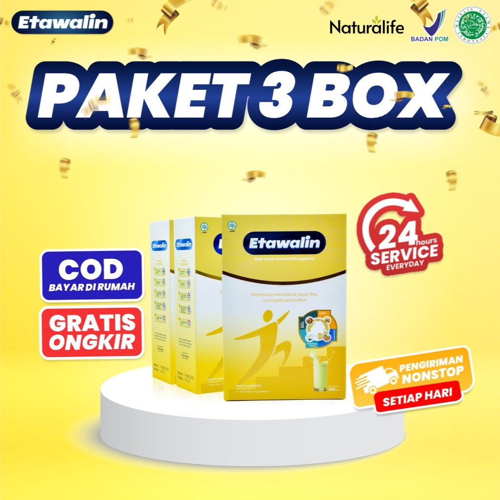 

PAKET 3 BOX ETAWALIN - Paket Sembuh Radang Sendi Nyeri Tulang Cegah Osteoporosis Osteoartritis Pengeroposan Tulang Susu Kambing Etawa Kesehatan Susu Bubuk Murni Terbaik Termurah Terlaris Asli Original Halal MUI BPOM