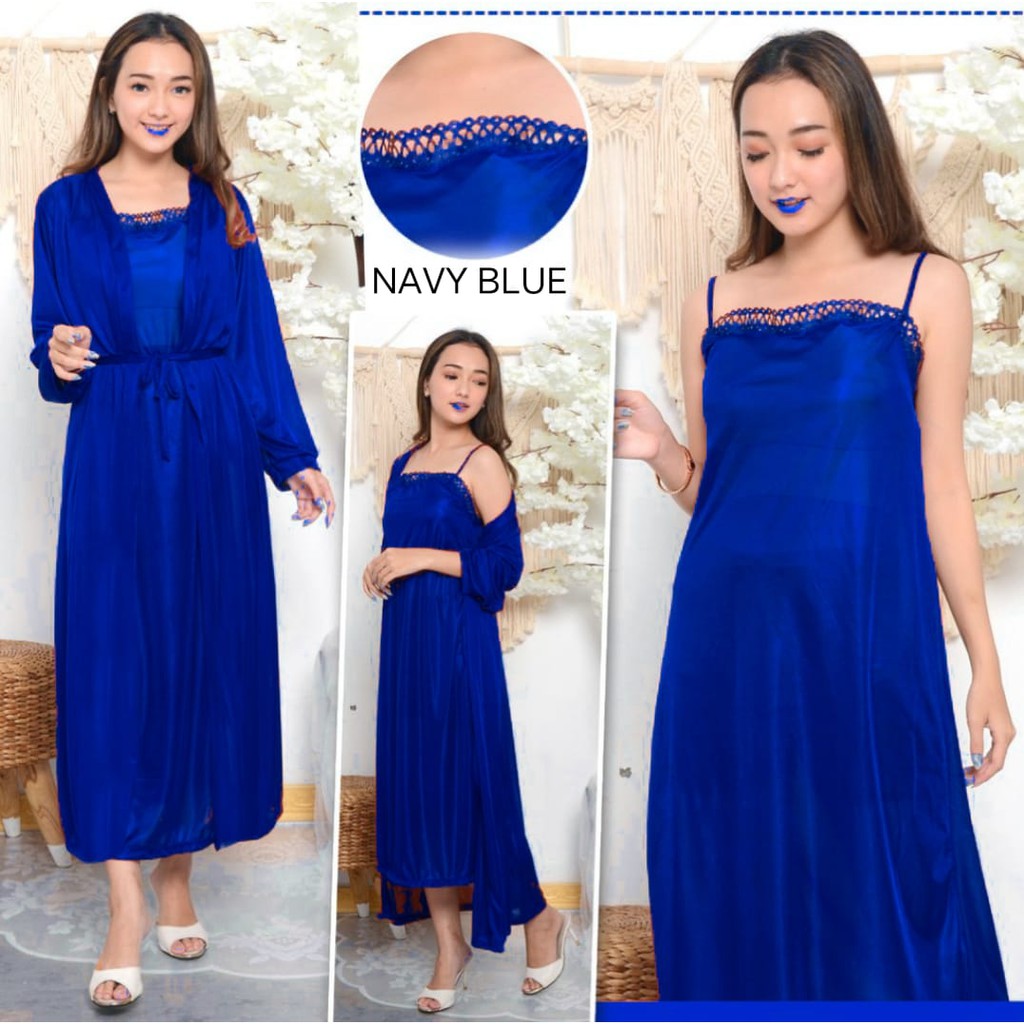 hokyfashion Baju Tidur Jubah Long+Inner Kimono Satin-5