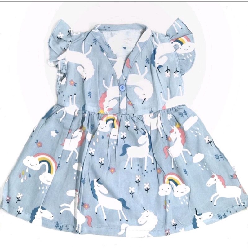 Dress Rayon Anak Bayi Perempuan / Dress Rayon Bayi / Daster Bayi / Daster Anak Perempuan / Dress Anak Termurah / Dress Bayi Termurah / Baju Bayi Terlaris / Baju Anak Terlaris / Pakaian Anak Murah / Pakaian Bayi Murah-Blue Unicorn 🦄