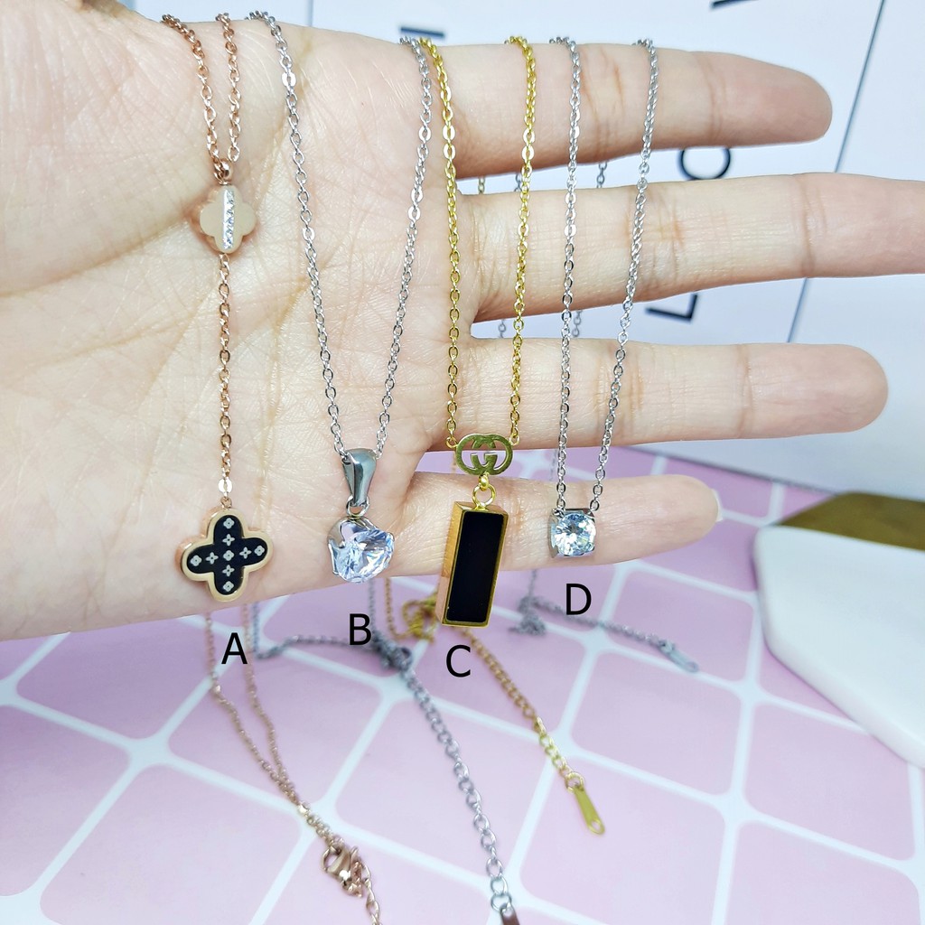 Kalung Titanium Fashion Korea Kdrama Kpop Import Clover Bola Rose Gold Silver - BN422